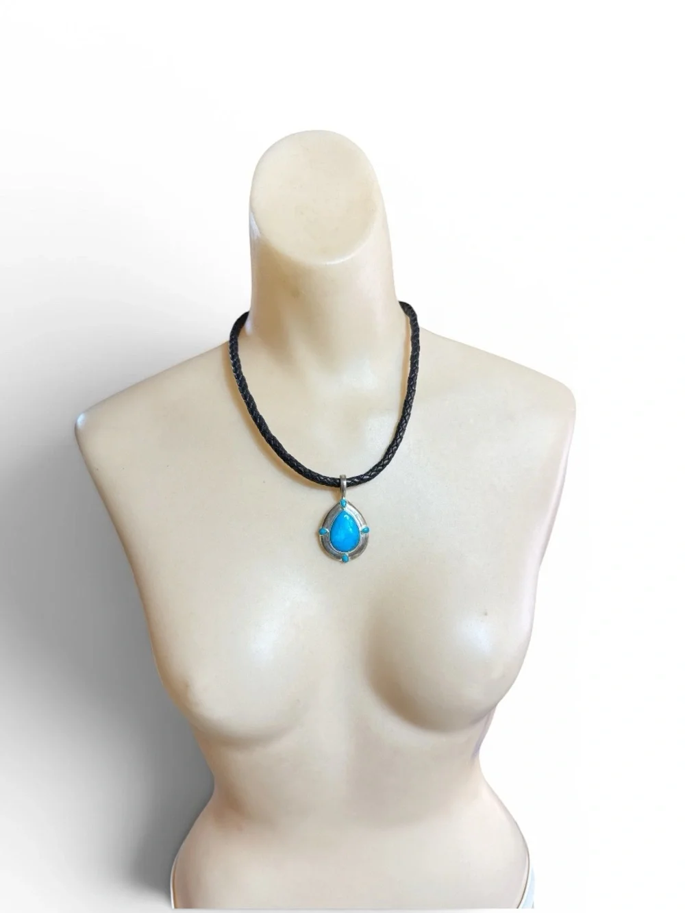 Vintage Sterling Silver Carolyn Pollack Relios Turquoise Necklace Leather 20”